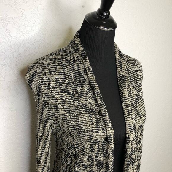 Cache black gold metallic animal print open front long cardigan size Small - Picture 2 of 13